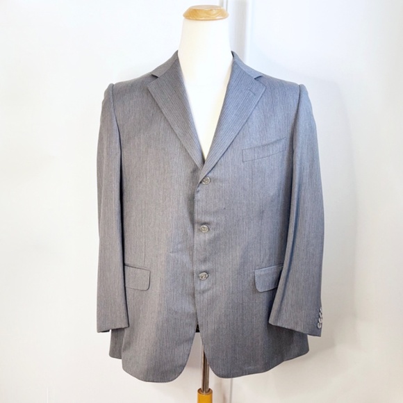Ermenegildo Zegna Gray Pinstripe Wool Three Button Suit Blazer Sports Coat 44R